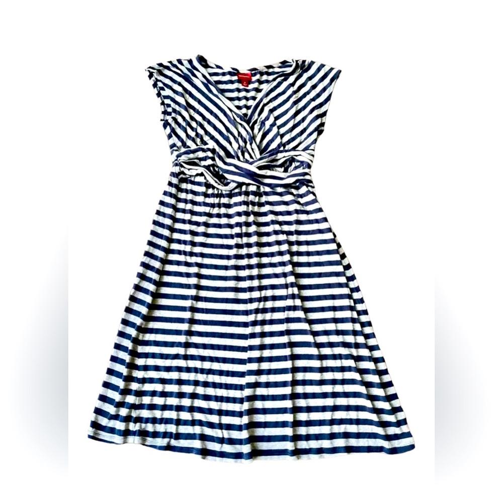 Merona Women's Size Small Navy Blue & Gray Striped  V-Neck Dress, Stretch